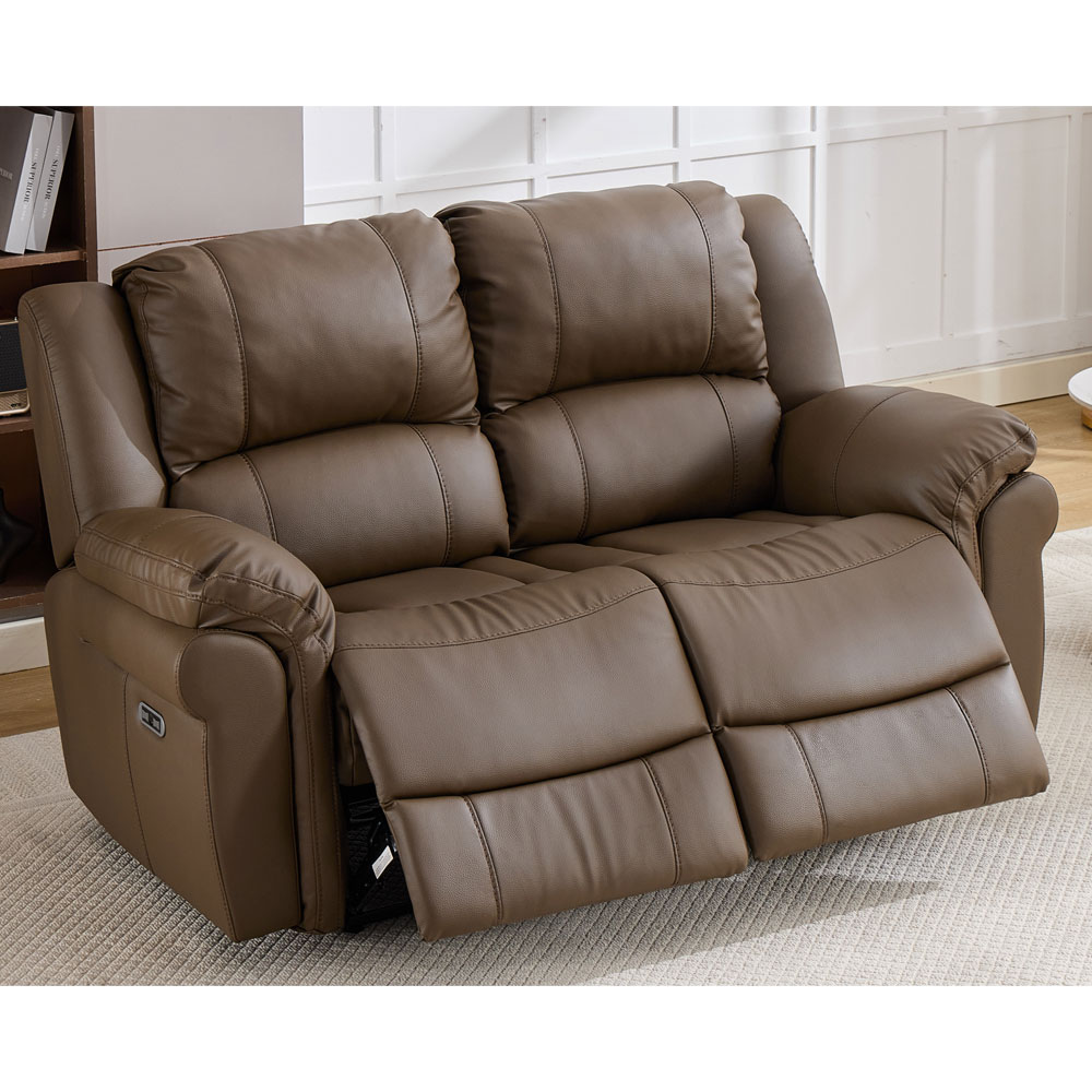 Jivaro Plush PU Electric Recliner Sofa Suite in Dark Truffle