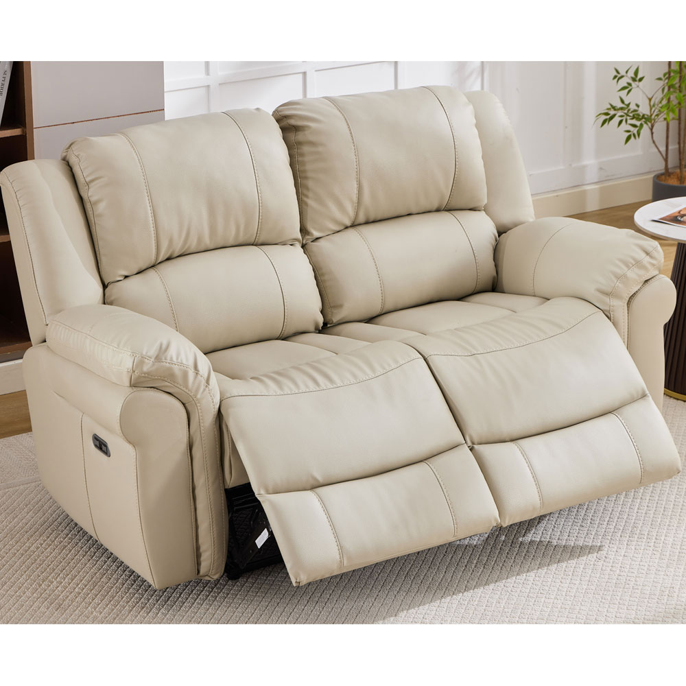 Jivaro Plush PU Electric Recliner 2 Seater Sofa in Stone