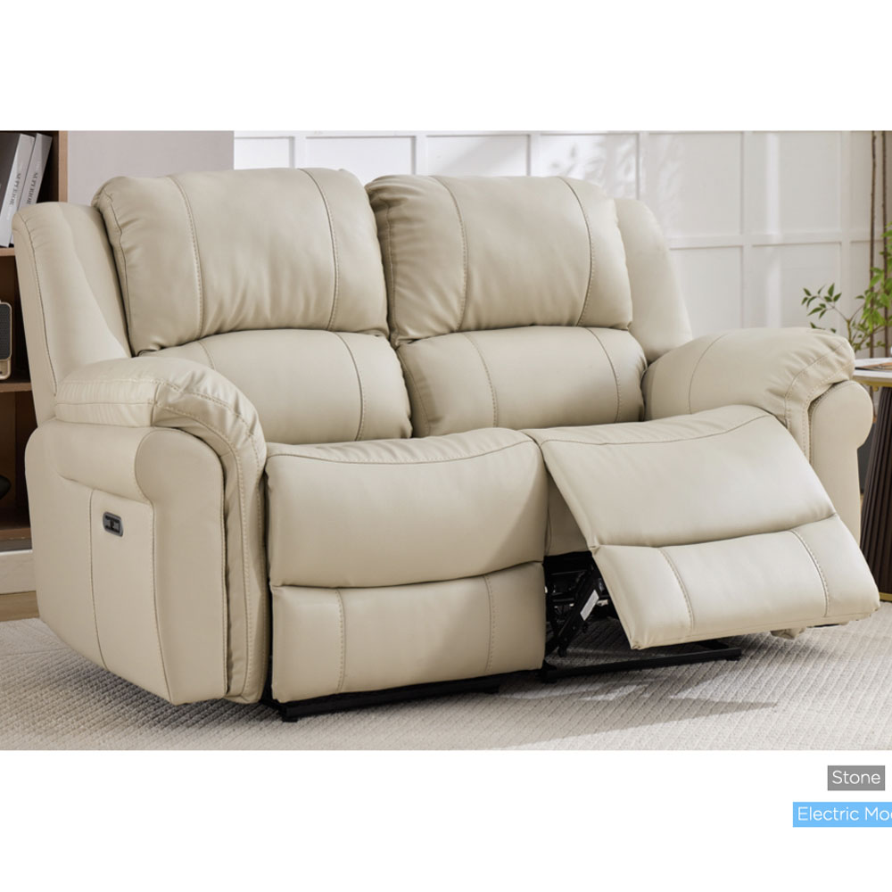 Jivaro Plush PU Electric Recliner 2 Seater Sofa in Stone