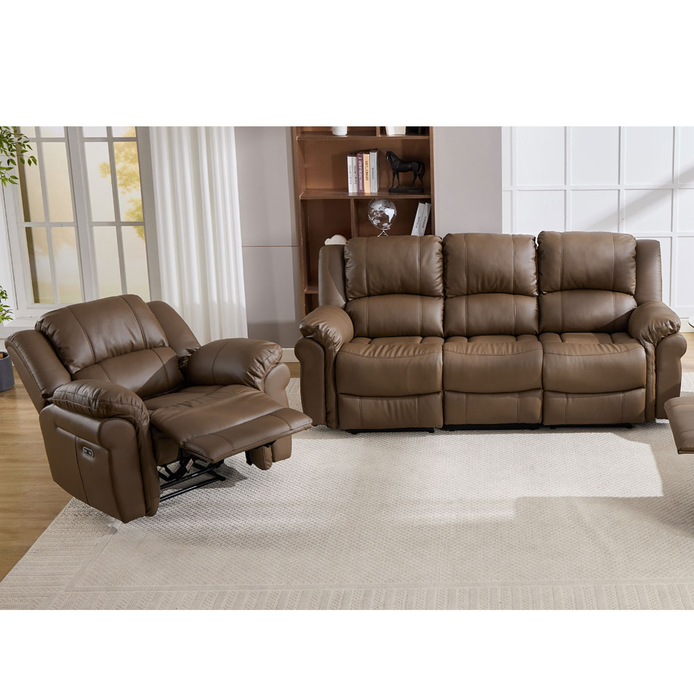 Jivaro Plush PU Electric Recliner 3+1+1 Seater Sofa Set in Dark Truffle