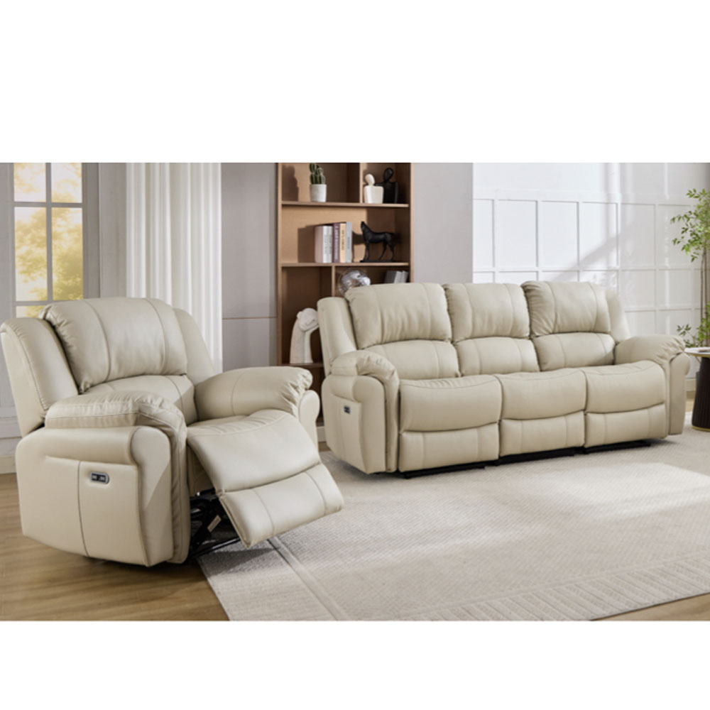 Jivaro Plush PU Electric Recliner 3+1+1 Seater Sofa Set in Stone