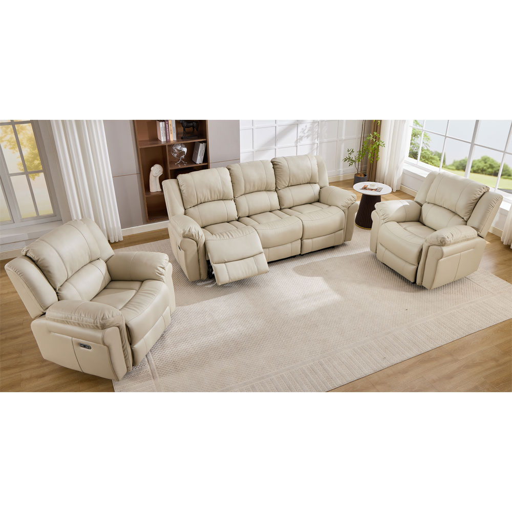 Jivaro Plush PU Electric Recliner 3+1+1 Seater Sofa Set in Stone