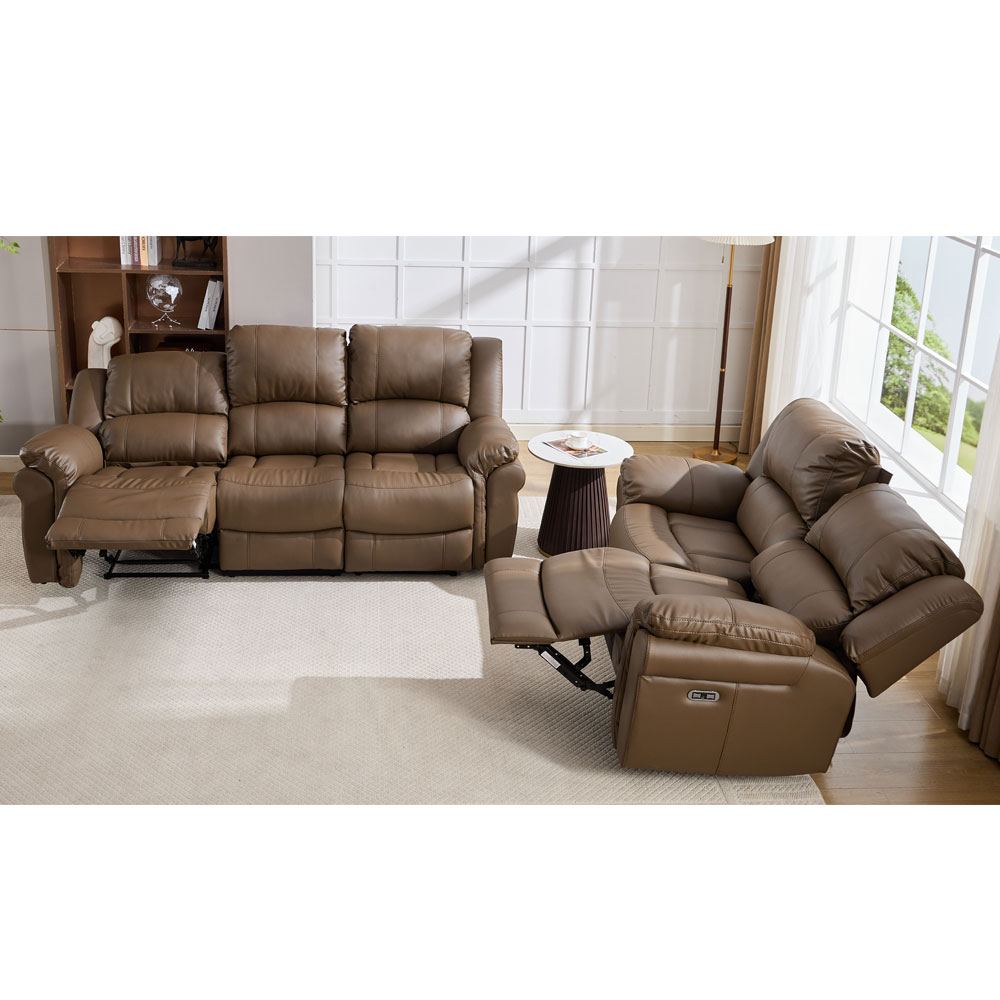 Jivaro Plush PU Electric Recliner 3+2 Seater Sofa Set in Dark Truffle