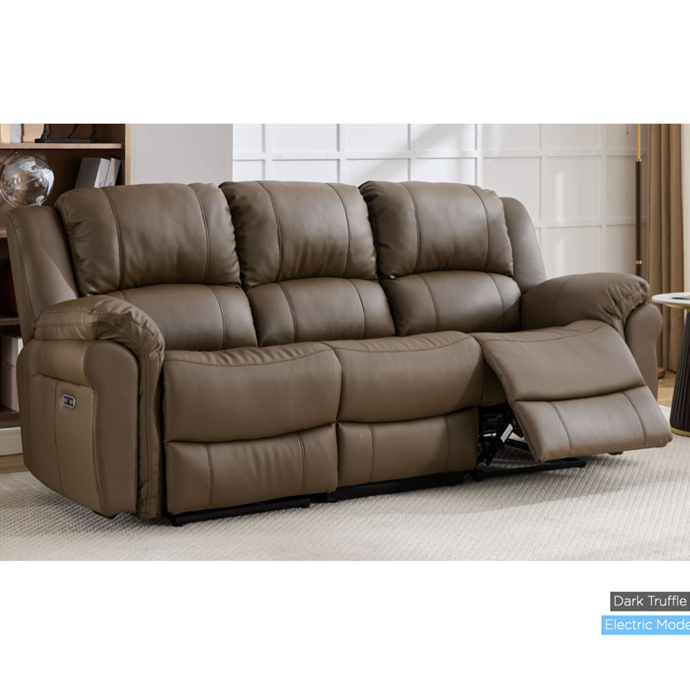 Jivaro Plush PU Electric Recliner Sofa Suite in Dark Truffle
