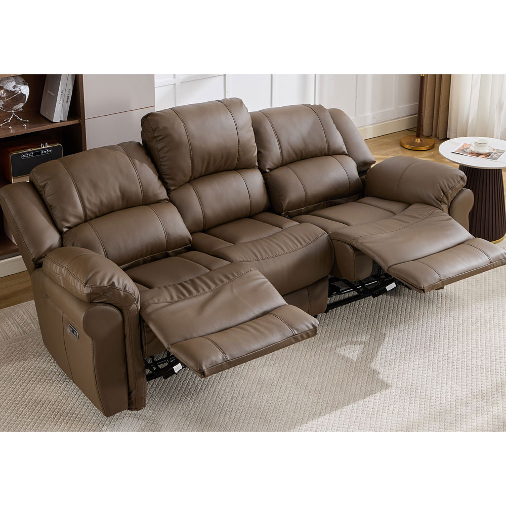 Jivaro Plush PU Electric Recliner Sofa Suite in Dark Truffle