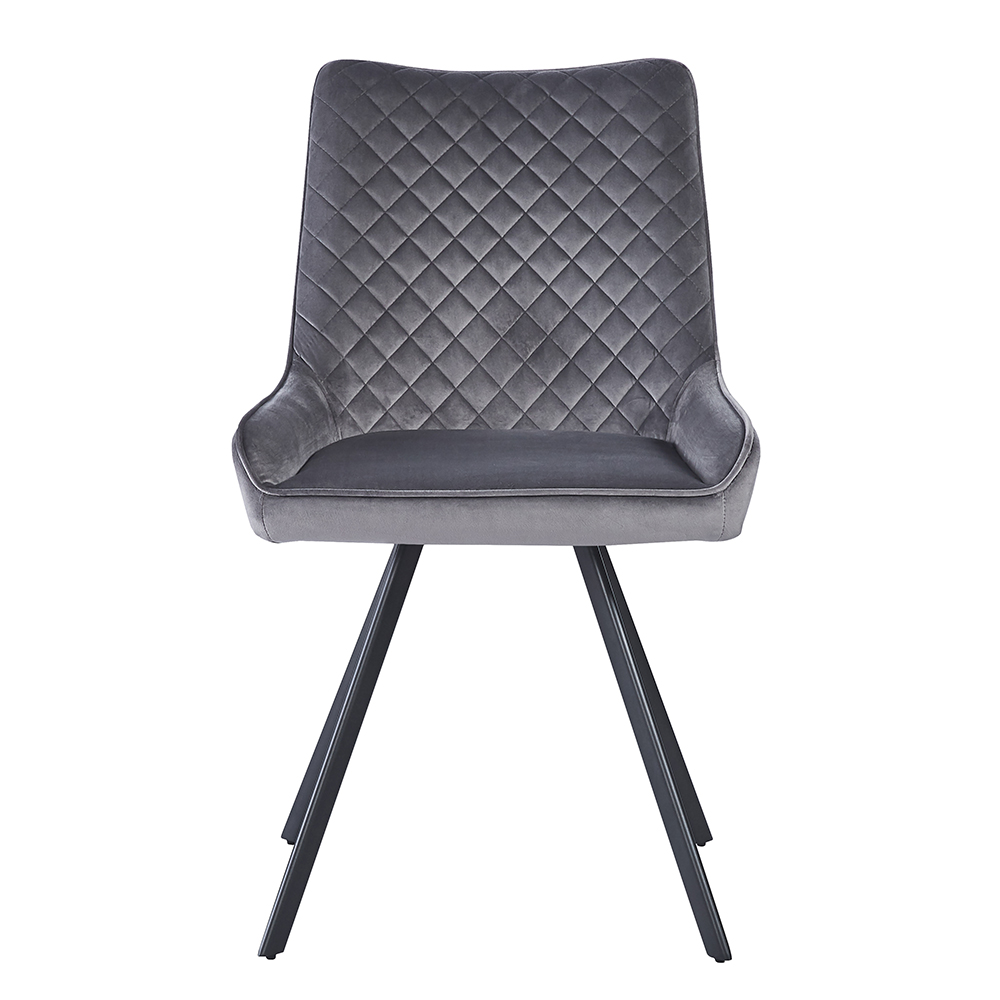 Jivon Light Grey Velvet Dining Chair with Black Legs in Pair