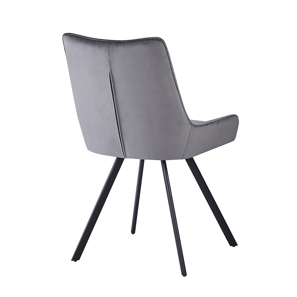 Jivon Light Grey Velvet Dining Chair with Black Legs in Pair