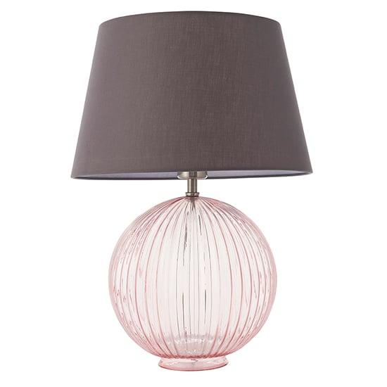 Jixi Charcoal Cotton Shade Table Lamp With Pink Ribbed Base_2