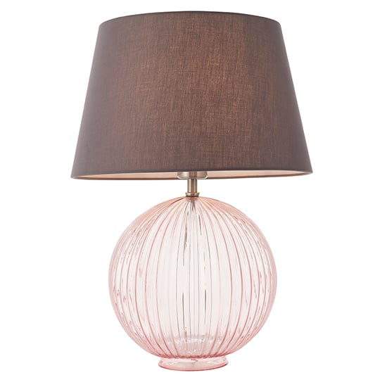 Jixi Charcoal Cotton Shade Table Lamp With Pink Ribbed Base_1