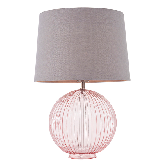 Jixi Charcoal Linen Shade Table Lamp With Pink Ribbed Base