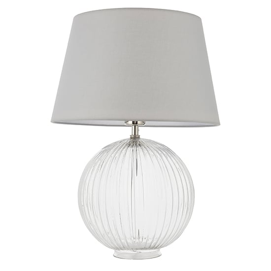 Jixi Grey Cotton Shade Table Lamp With Clear Ribbed Base_2