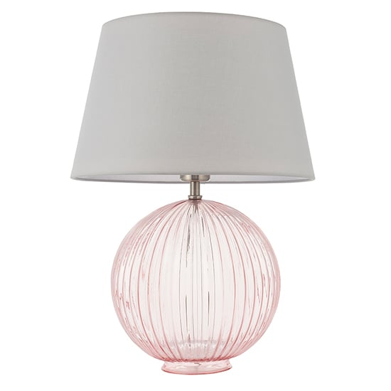 Jixi Grey Cotton Shade Table Lamp With Dusky Pink Ribbed Base_2