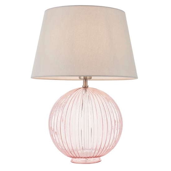 Jixi Grey Cotton Shade Table Lamp With Dusky Pink Ribbed Base_1