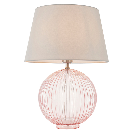 Read more about Jixi grey cotton shade table lamp with dusky pink ribbed base