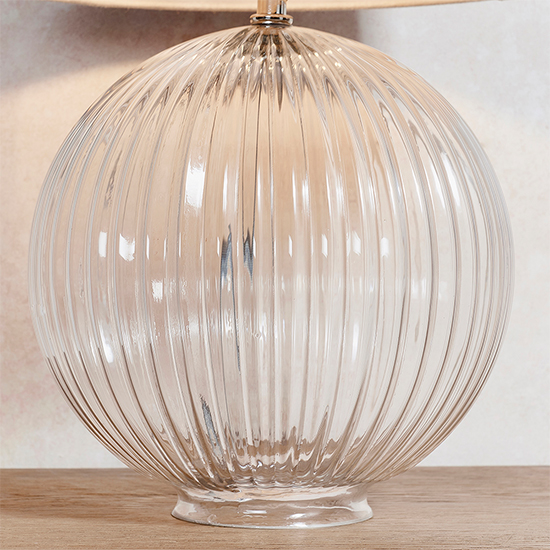 Jixi Natural Linen Shade Table Lamp With Clear Ribbed Base_5