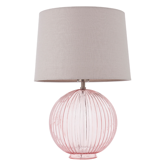 Jixi Natural Linen Shade Table Lamp With Dusky Pink Ribbed Base_2