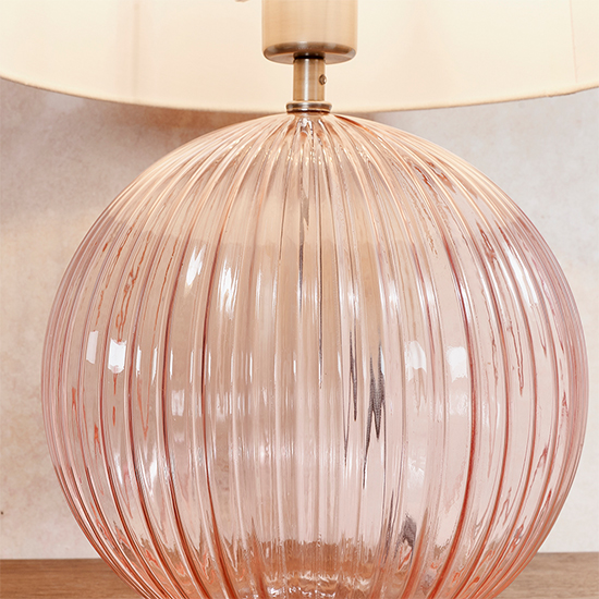 Jixi Natural Linen Shade Table Lamp With Dusky Pink Ribbed Base_5