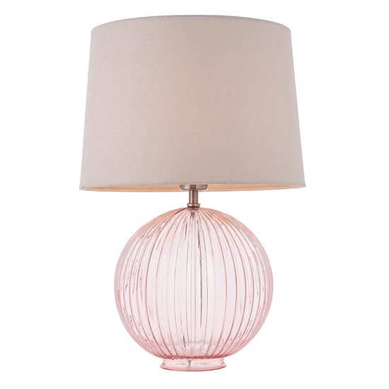 Jixi Natural Linen Shade Table Lamp With Dusky Pink Ribbed Base