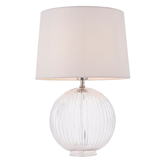Jixi White Linen Shade Table Lamp With Clear Ribbed Base_1