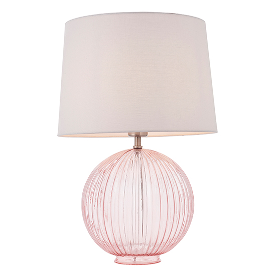 Jixi White Linen Shade Table Lamp With Dusky Pink Ribbed Base_2