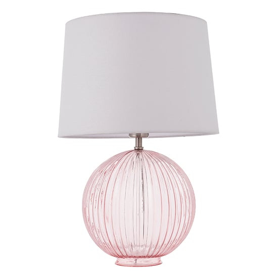Jixi White Linen Shade Table Lamp With Dusky Pink Ribbed Base_3