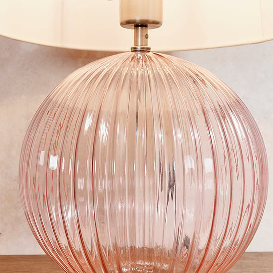 Jixi White Linen Shade Table Lamp With Dusky Pink Ribbed Base_6