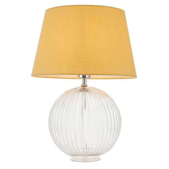 Jixi Yellow Cotton Shade Table Lamp With Clear Ribbed Base_1