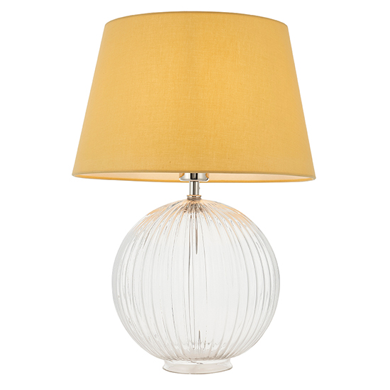 Photo of Jixi yellow cotton shade table lamp with clear ribbed base