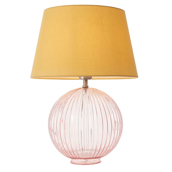 Jixi Yellow Cotton Shade Table Lamp With Dusky Pink Ribbed Base