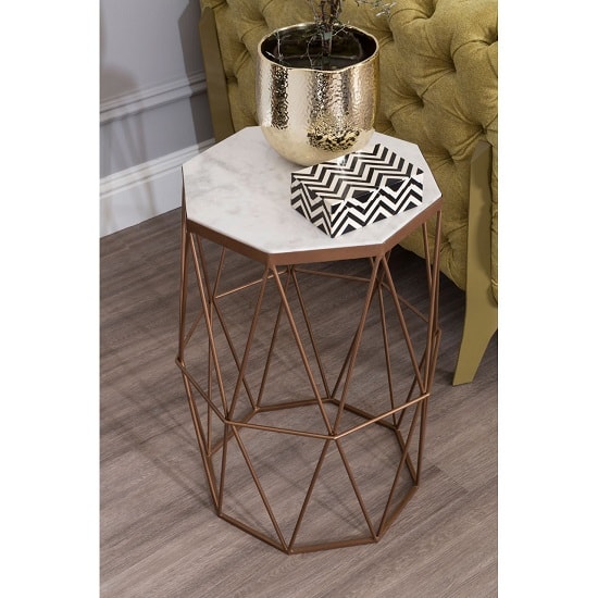 Jolene Octagon Side Table In Marble Top With Gold Frame Jolene Octagon Side Table In Marble Top With Gold Frame
