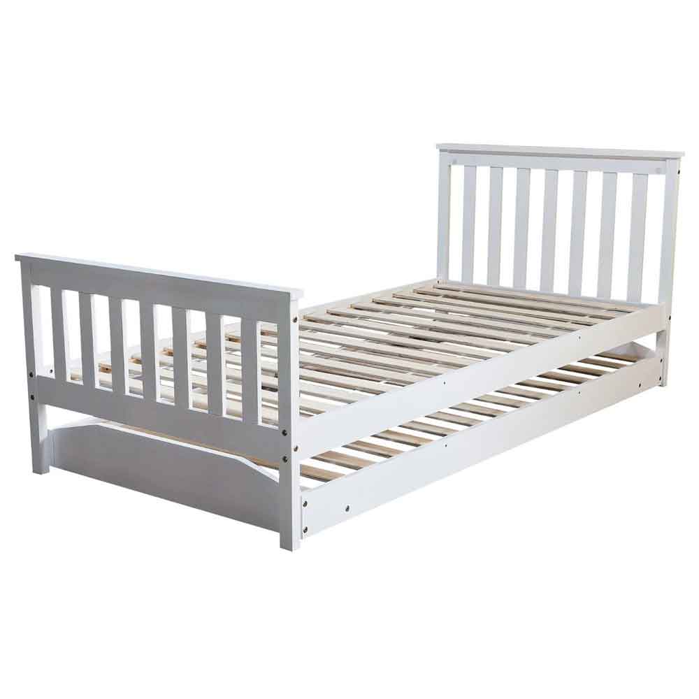 Joliette Wooden Single Bed With Pull Out In White