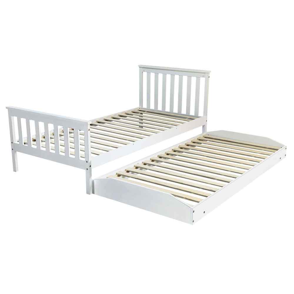 Joliette Wooden Single Bed With Pull Out In White