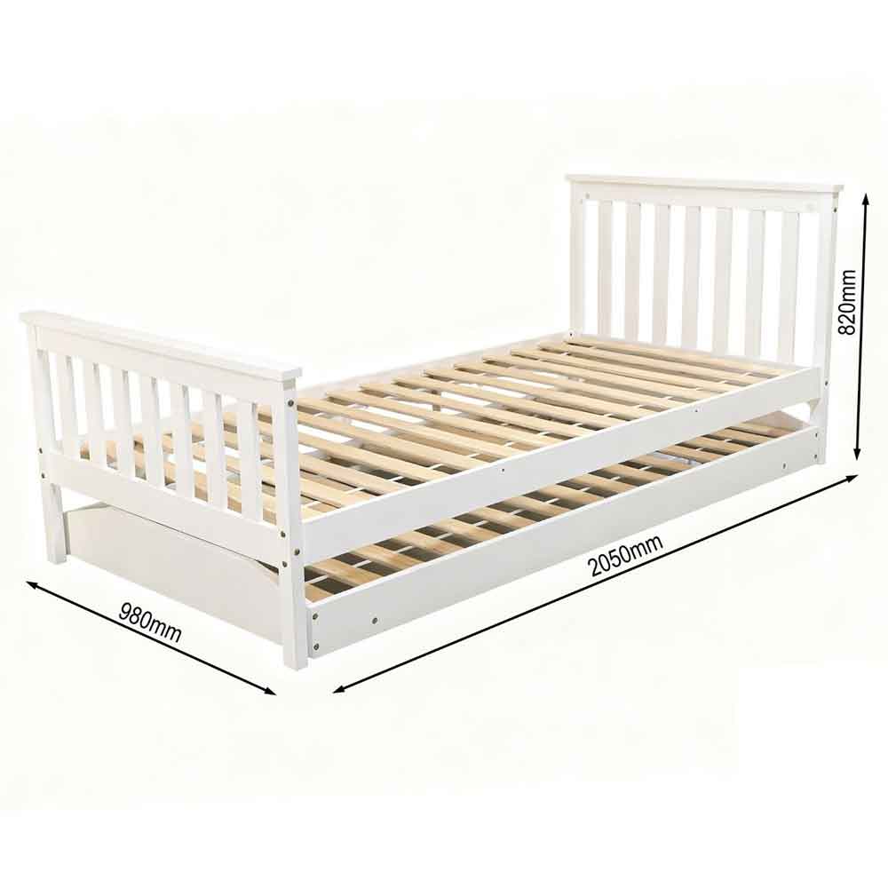 Joliette Wooden Single Bed With Pull Out In White
