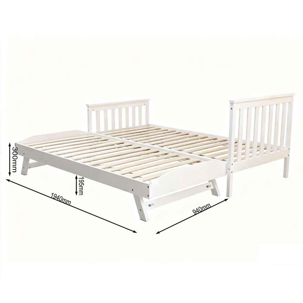 Joliette Wooden Single Bed With Pull Out In White
