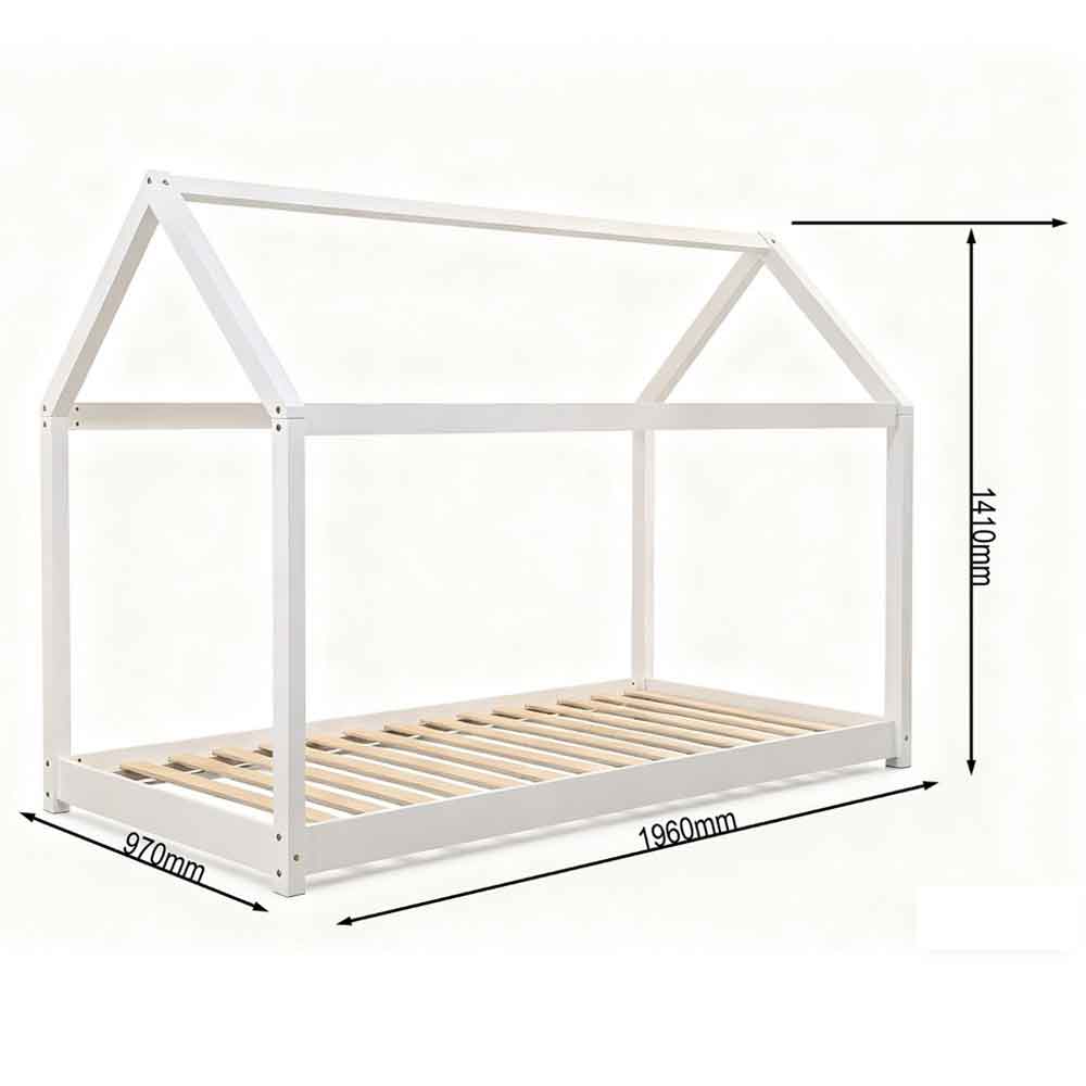 Joliette Wooden Single House Bed In White