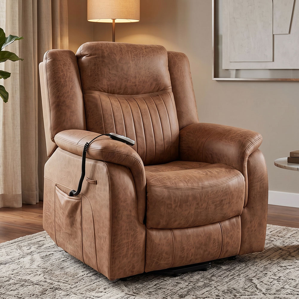 Jomira Fabric Lift and Tilt Dual Motor Electric Recliner Chair in Tan
