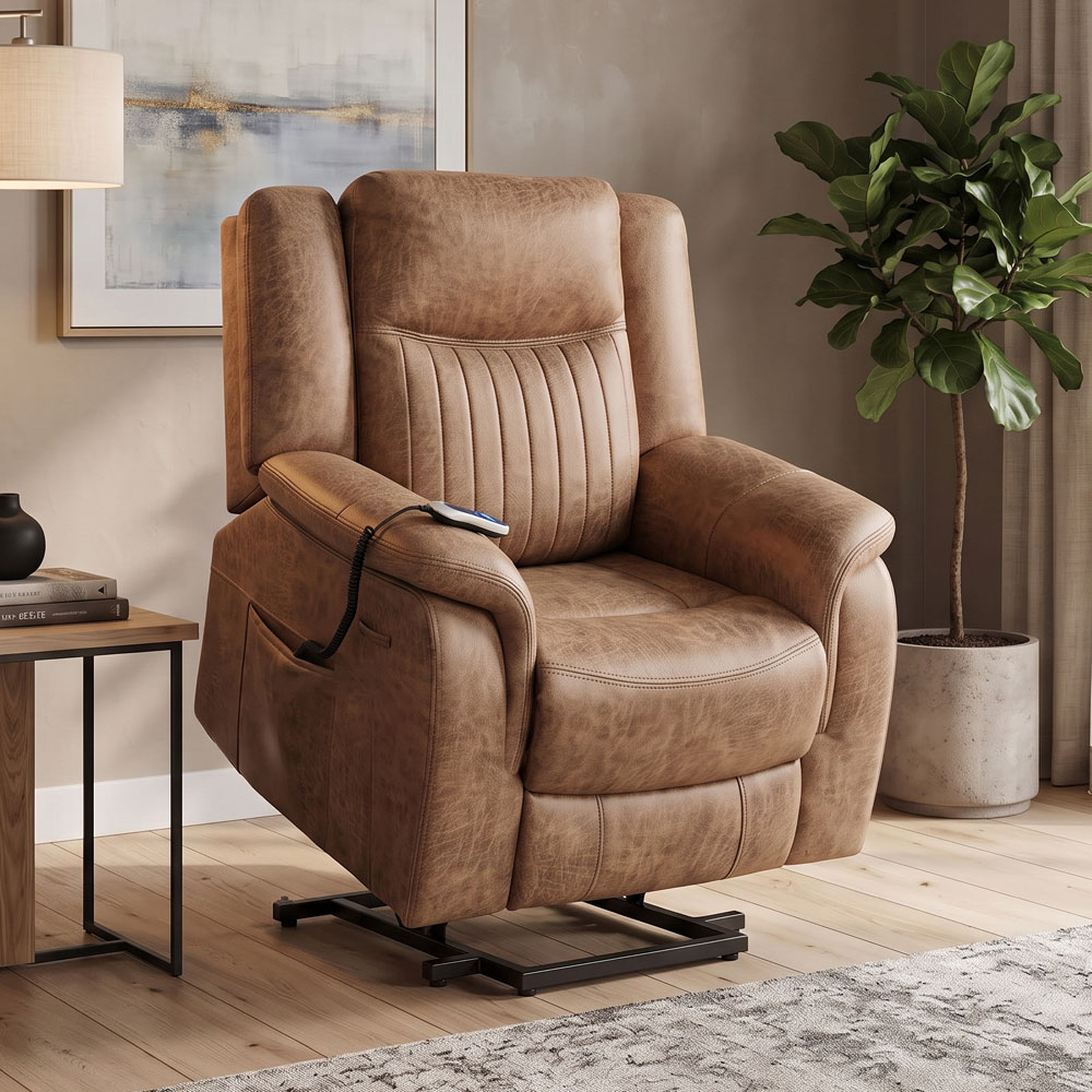 Jomira Fabric Lift and Tilt Dual Motor Electric Recliner Chair in Tan