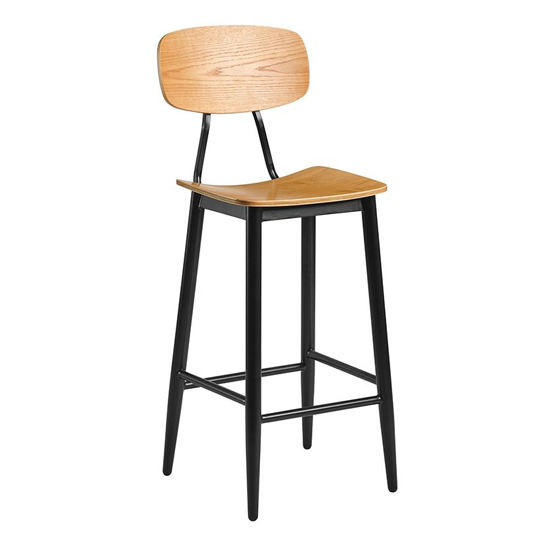 Jona Ply Oak Wooden Bar Stools In Pair
