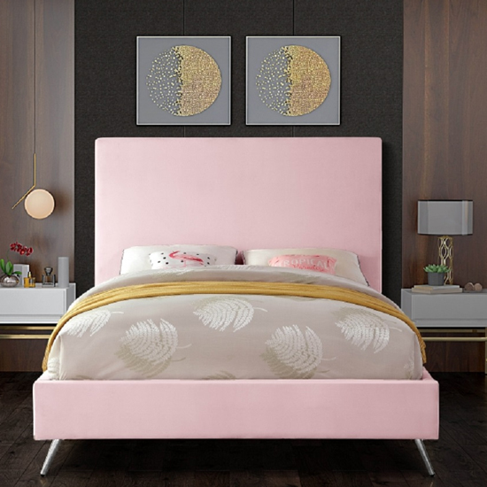 Jonesboro Plush Velvet Upholstered Double Bed In Pink Furniture in