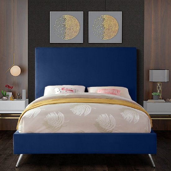 Jonesboro Plush Velvet Upholstered Small Double Bed In Blue_2