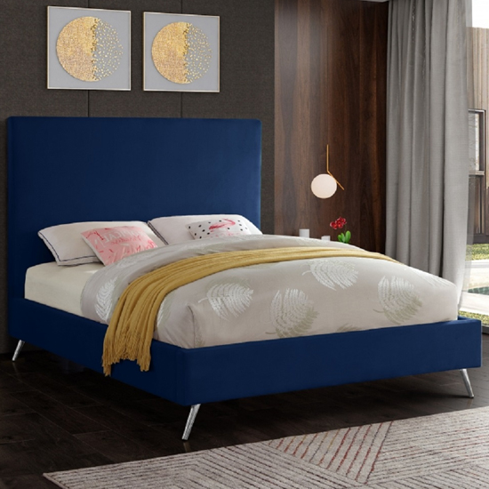 Read more about Jonesboro plush velvet upholstered small double bed in blue