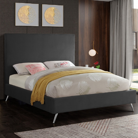 Product photograph of Jonesboro Plush Velvet Upholstered Small Double Bed In Steel from Furniture in Fashion