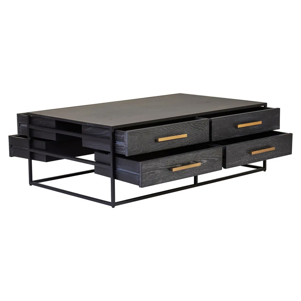 Jonesboro Wooden Coffee Table With 8 Drawers In Black
