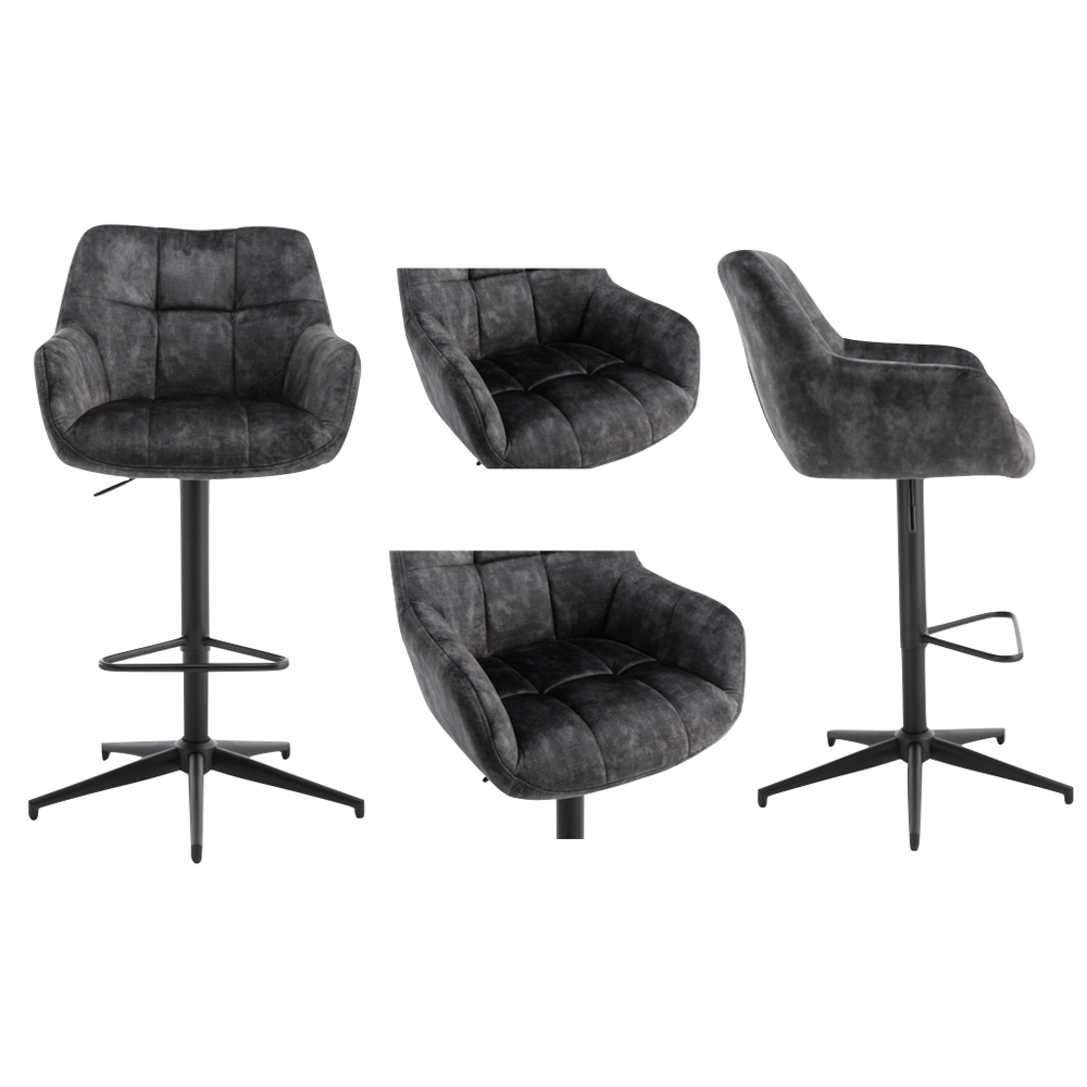 Joplin Charcoal Fabric Gas Lift Bar Stools - Pair