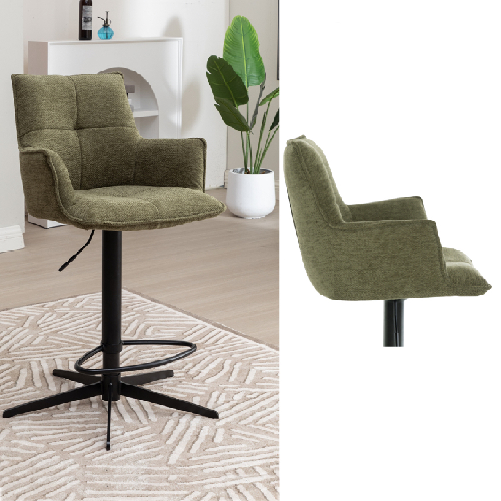 Joplin Green Fabric Bar Chairs With Metal Base In Pair