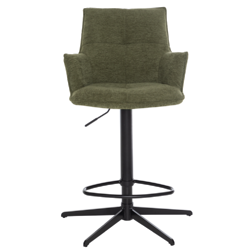 Joplin Green Fabric Bar Chairs With Metal Base In Pair