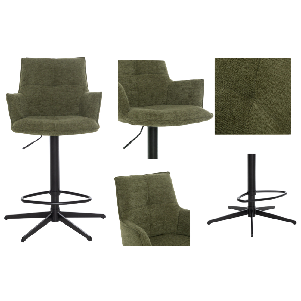 Joplin Green Fabric Bar Chairs With Metal Base In Pair