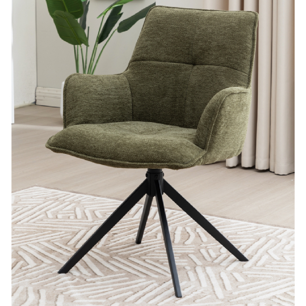 Joplin Green Fabric Dining Chairs With Metal Base In Pair
