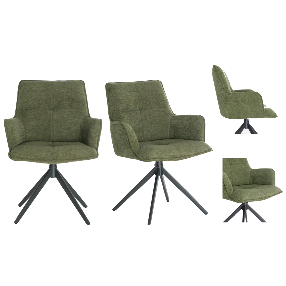 Joplin Green Fabric Dining Chairs With Metal Base In Pair