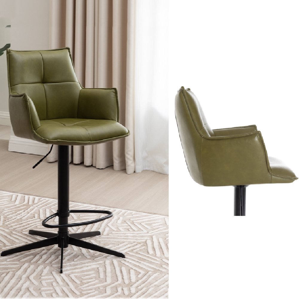 Joplin Green PU Leather Bar Chairs With Metal Base In Pair
